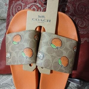 Coach Orange Slides with Fruit Motif
